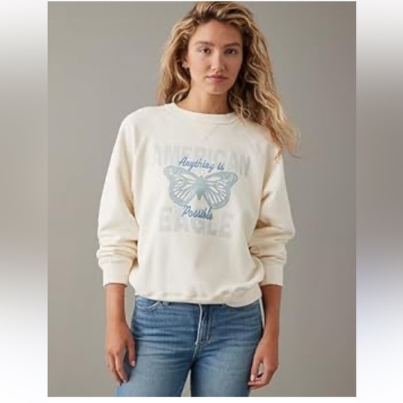 American Eagle Graphic Butterfly Crewneck Pullover Sweatshirt Size Small - Picture 1 of 7